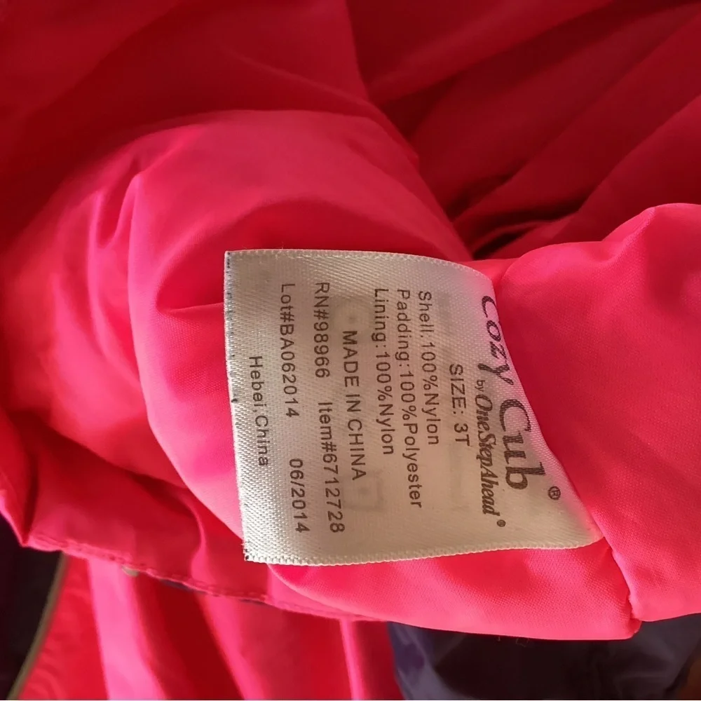 Cozy Cub 3T toddler jacket Pink/Purple Mitten/Gloves  lamps hat button loop Cr30